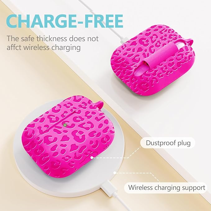 Case Compatible with AirPods Pro 3 Generation 2025 Cover with Keychain, Gawnock Engraved Leopard Skin Soft Cover for AirPods Pro 3 Case Full Protection,Front LED Visible, Rose Red