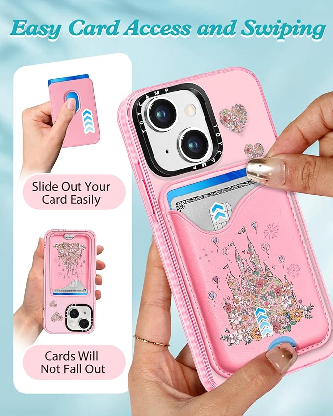 Toycamp for iPhone 14 Case, for iPhone 13 Case - Compatible with Magsafe Credit Card Holder Wallet Magnetic Cute Women Teen Girls Kawaii Girly Unique Castle Design Phone Cover for iPhone 14/13