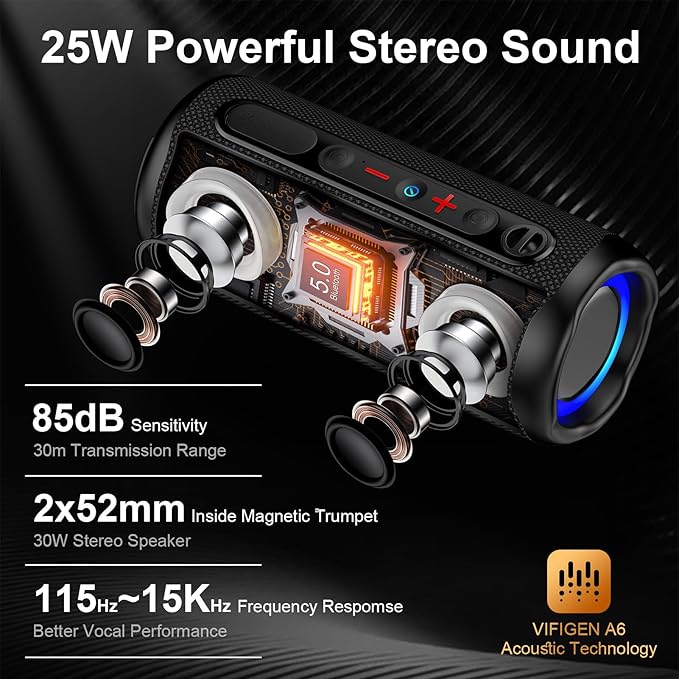 VIFIGEN Wireless Bluetooth Speaker, Loud Stereo Sound Portable Speaker,Bluetooth 5.3,IPX5 Waterproof Mini Speaker,30H Playtime,TWS Pairing for Outdoor,Home,Party,Beach,Summer Gadgets,Birthday Gift