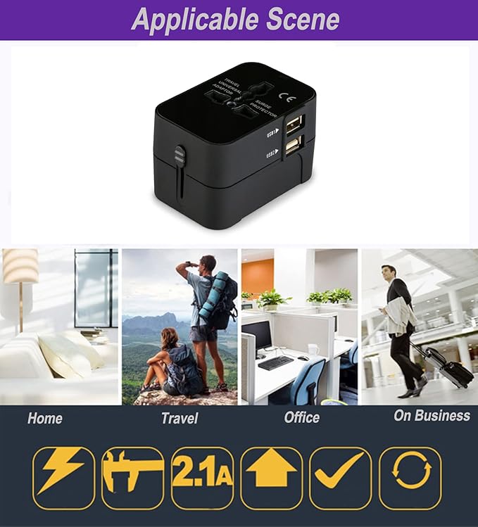 Premium Universal Travel Adapter, Portable All in One International Power Converters, European Travel Plug Adapter, for AC Power Plug with Dual USB Charging Ports Travel Essentials