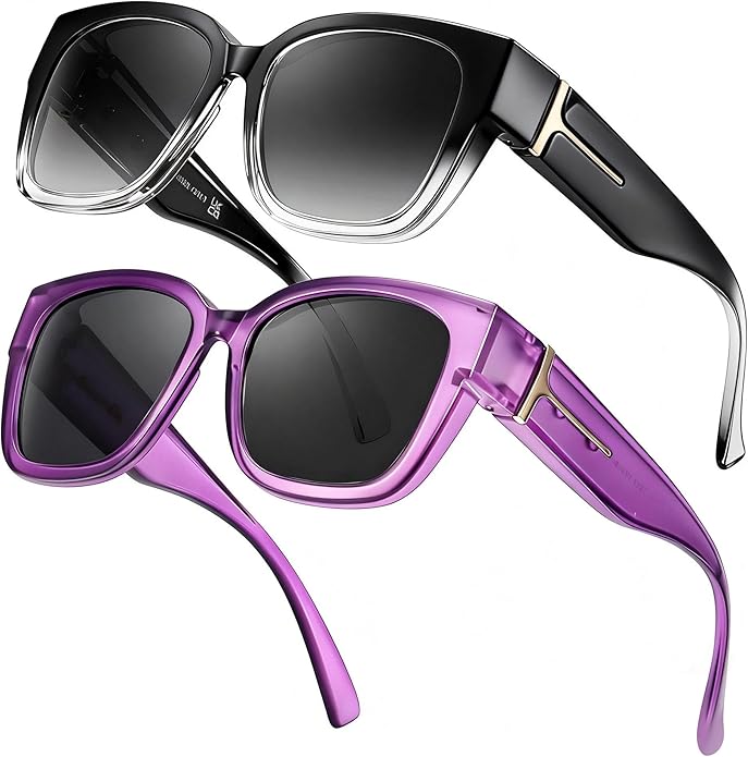 LVIOE 2 Pack Polarized Fit Over Sunglasses for Women Men Oversized Square Over Glasses Sunglasses with UV Protection LS7511