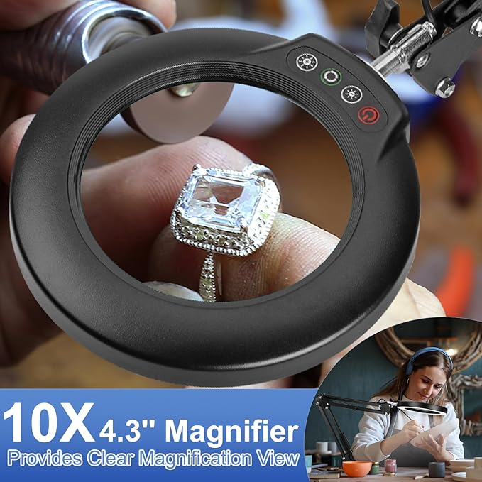 Drdefi Magnetic Helping Hands Soldering Station 10X Magnifying Lamp Large Base Third Hand Jewelry Tool Hands Free Magnifier Weighted Base with 4 Magnetic Pillar Crafts Making Electronic Hobby