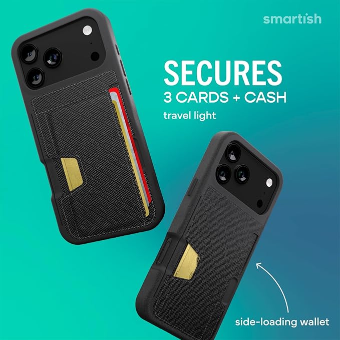 Smartish® iPhone 17 Pro Max Wallet Case + Crossbody Lanyard Strap - [Slim + Protective] Phone Case Credit Card Holder + Detachable Shoulder Neck Strap for Apple iPhone 17 Pro Max - Black Tie Affair