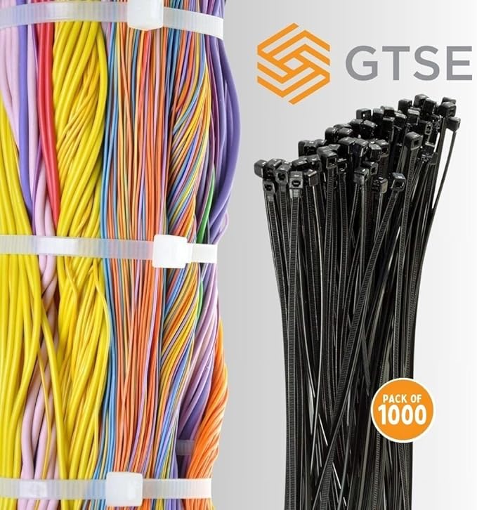 GTSE 4 Inch Black Zip Ties, 1,000 Bulk Pack, 18lb Strength, UV Resistant Small Nylon Cable Ties, Self-Locking 4" Tie Wraps