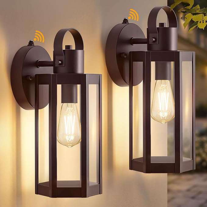 EJIAXIN 2 Pack Dusk to Dawn Outdoor Lighting Fixtures,Brown Porch Lights