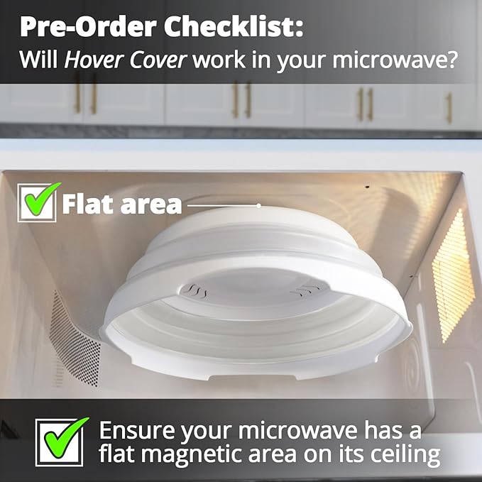 HOVER COVER High Power Magnetic Microwave Splatter Cover with Strongest Magnetic Grip, Collapsible 12-Inch BPA-Free Food Lid, Vented Plate Guard, Dishwasher Safe Space-Saving Storage - White