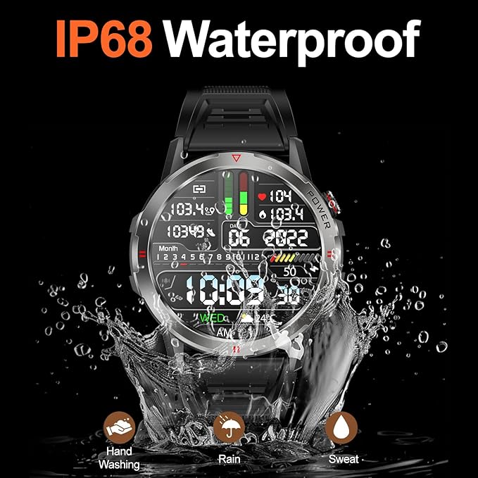 Smart Watch for Women Men, 1.43" AMOLED Smartwatch with Bluetooth Calling Heart Rate/Blood Oxygen/Sleep/Stress Monitoring Multi Sports Modes IP68 Waterproof (Black)