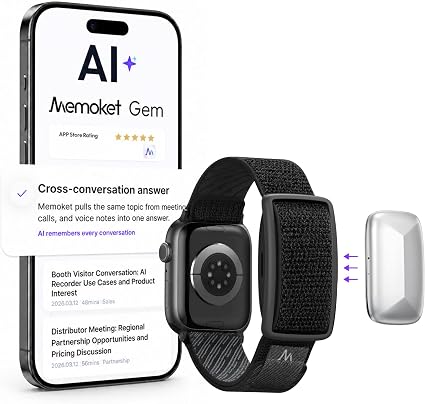 Gem Wearable AI Voice Recorder, Transcribes, Fits Apple Watch Bands