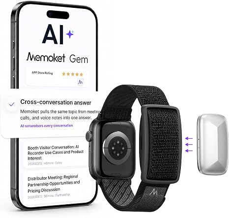 Gem Wearable AI Voice Recorder, Transcribes, Fits Apple Watch Bands