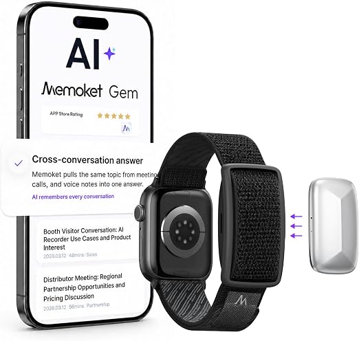 Gem Wearable AI Voice Recorder, Transcribes, Fits Apple Watch Bands
