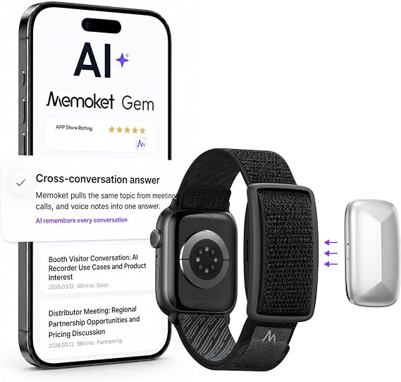Gem Wearable AI Voice Recorder, Transcribes, Fits Apple Watch Bands