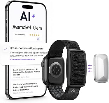 Gem Wearable AI Voice Recorder, Transcribes, Fits Apple Watch Bands
