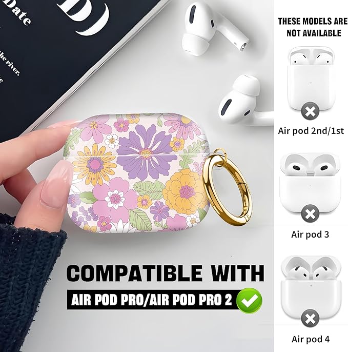 Compatible with AirPod Pro 2nd//1st Generation Case Cover with Key Chain,Full Protective Shockproof Wireless Headphone Case for Airpod Pro 2023/2022/2019（Beautiful Garden）