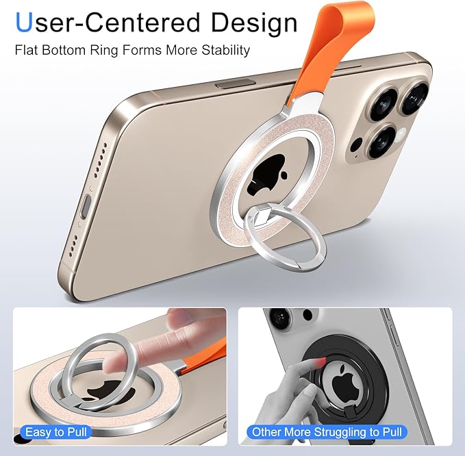 Magnetic Phone Ring Holder,Two-Sided Magnetic Cell Phone Grip Stand Ring Kickstand,360°Rotating Finger Stand Compatible for iPhone 16,15,14,13 12 Pro/Max/Plus,Samsung Galaxy,Android,Golden