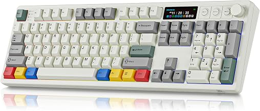 BOYI K104Pro Mechanical Keyboard with 2.2" Screen&Media Knob,QMK/VIA Custom BT5.0/2.4GHz/Type-C Gasket Mounted Hot Swap RGB Full Size Creamy Wireless Keyboard NKRO Gaming Keyboard for PC/Mac(Retro) - Image 1