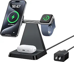 Charging Station for Multiple Devices Apple: Woruda 3 in 1 Magnetic Wireless Charger Stand for Mag Safe iPhone - Nightstand Charging Dock for iPhone 16 15 14 13 12 Pro Max Plus Apple Watch Airpods