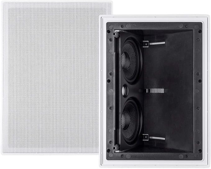Monoprice 2-way Carbon Fiber In-Wall Surround Speaker - Dual 5.25 Inch (Single) Vari-Angled With Paintable Grille - Alpha Series Black