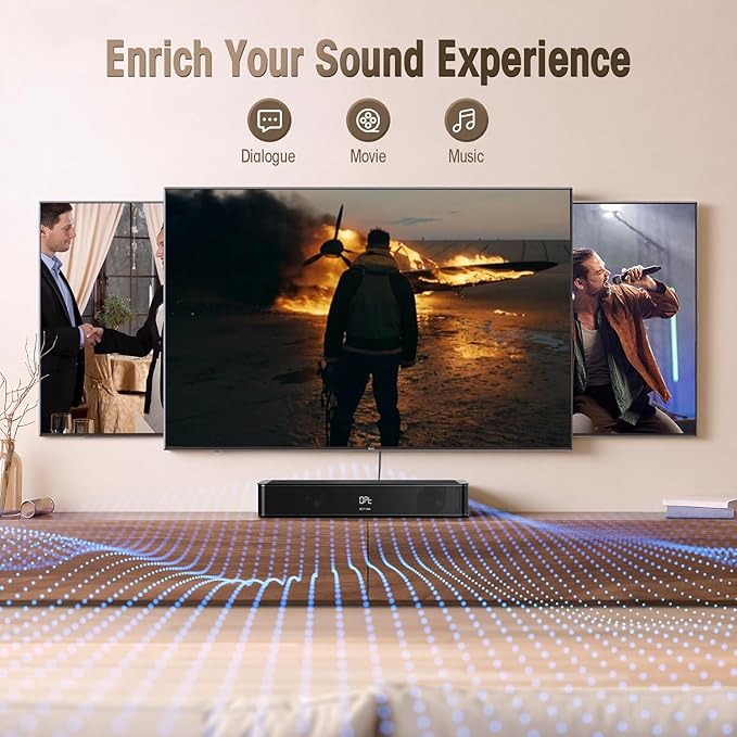 BESTISAN 2.1CH Sound Bar for TV, 16.5” Compact with Built-in Subwoofer, ARC/Opt/AUX/USB Input, Volume Boost, Bluetooth 5.3, Peak 100W, 3 EQ Modes, All-in-one Soundbar for PC/Gaming/Projectors