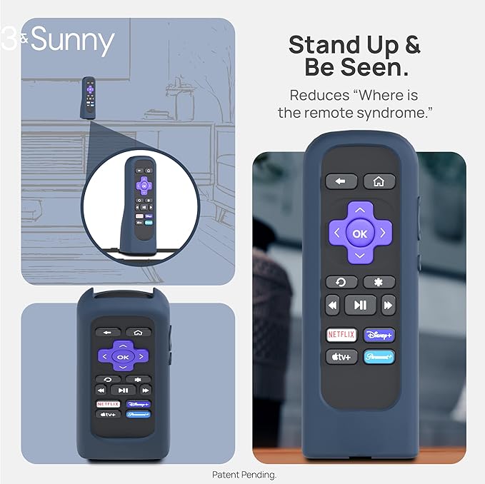 GripStand™ Roku Voice Remote Cover: Stand Up Design, Enhanced Grip, Silicone Case: Fits TV Streaming Stick Plus 2025 4K/HD/HDR, Compatible with AirTag and TileMate, Slate Ocean by 73&Sunny