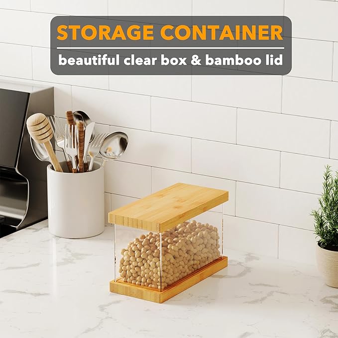 SpaceAid Bamboo Food Storage Container - Airtight Cereal Containers with Lids, Kitchen Cereal Canisters Pantry Organizers and Storage for Rice, Flour, Coffee, Snack, Extra Small 1 Pack
