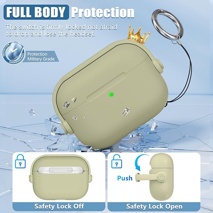 for Airpods Pro 3 Case,Safety Lock Cases for Apple Airpod Pro 3 (2025) with Cleaner Kit, Drop Protection Air pods Pro3 Case Cover for Men for Women with Keychain,Straw Yellow