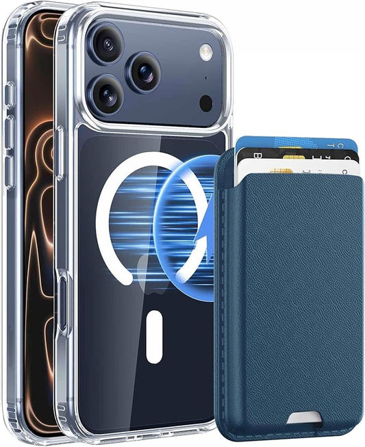 Magnetic for iPhone 17 Pro Max Clear Case with Blue Detachable Wallet, Compatible with MagSafe, Credit Card Holder with Slim Shockproof Protective Phone Cover
