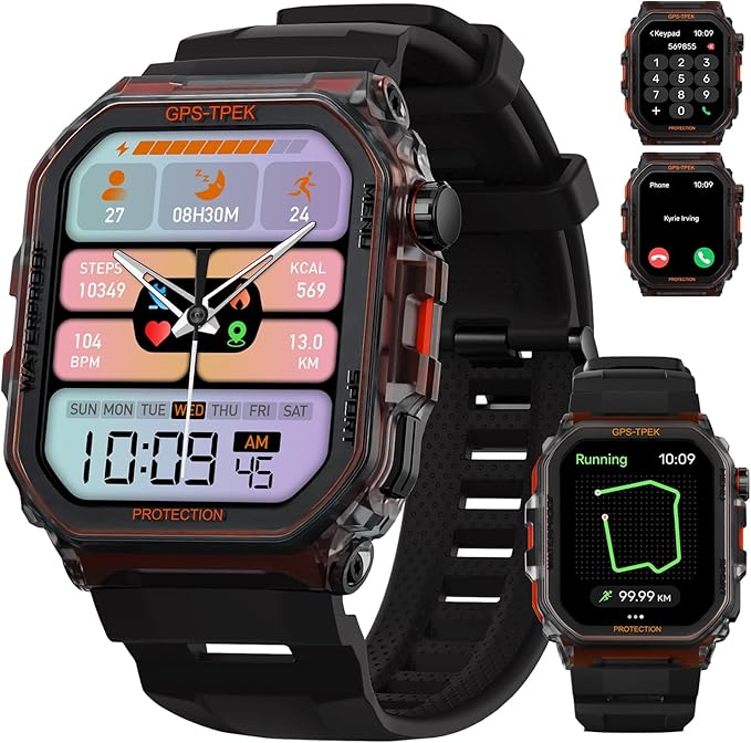 Military Smart Watches Built-in GPS, 100+ Sport Modes for Men with, Smartwatch for Android Phones and iPhone, 1.75" HD Screen Bluetooth Call 24/7 Heart Rate/Sleep/Stress