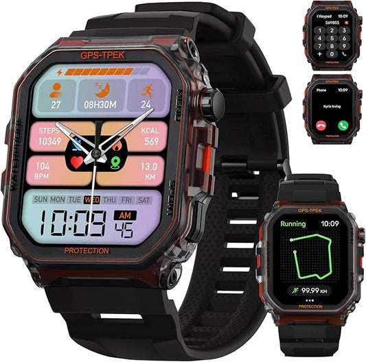Military Smart Watches Built-in GPS, 100+ Sport Modes for Men with, Smartwatch for Android Phones and iPhone, 1.75" HD Screen Bluetooth Call 24/7 Heart Rate/Sleep/Stress
