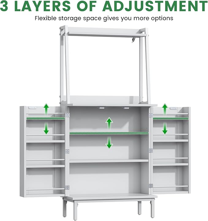 51" Pantry Cabinet, Kitchen Pantry Storage Cabinet with, Storage Shelves, Modern Kitchen Hutch with Microwave Stand, Adjustable Shelves, Food Pantry Cabinet for Dining Room (White)