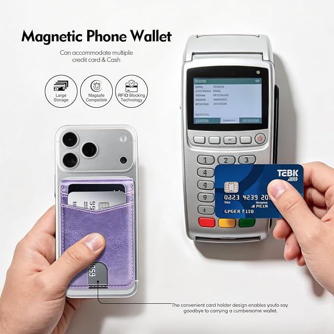 Compatible with Magsafe Case with Card Holder for Men Women Magnetic Ultra-Thin Wallet Bracket Adjustable Bracket for iPhone 17/16/15/14/13/12 Pro/Pro Max/PlusSeries,Light Purple