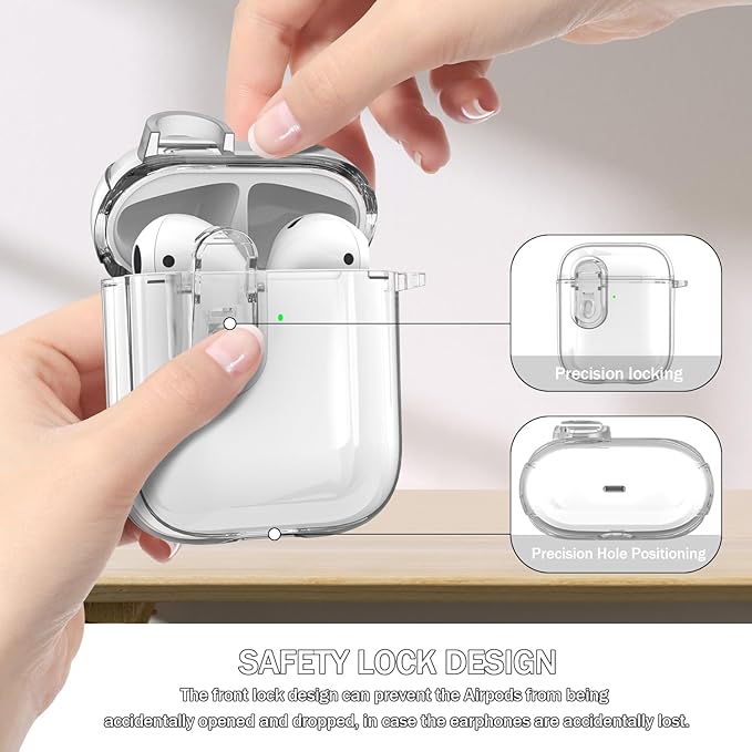for Airpods 2nd Generation Case Cover with Secure Lock, Clear Soft TPU Transparent Military Grade Shockproof Protective Case with Cleaning Pen for Apple Airpods 2nd 2019, Clear White