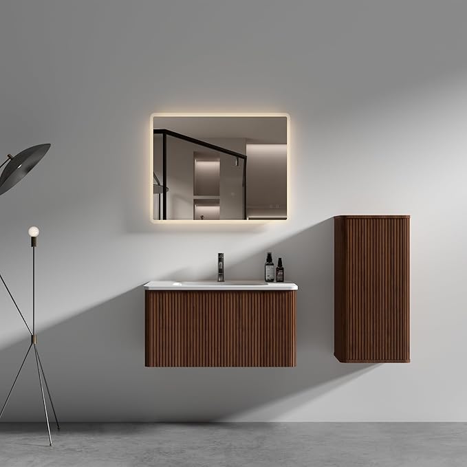 Bathroom Vanity with Sink,Large Storage Wall Mounted Floating Bathroom Vanity with Overflow for Modern Bathroom, One-Piece Sink Basin Minimalist Bathroom Sink Cabinet