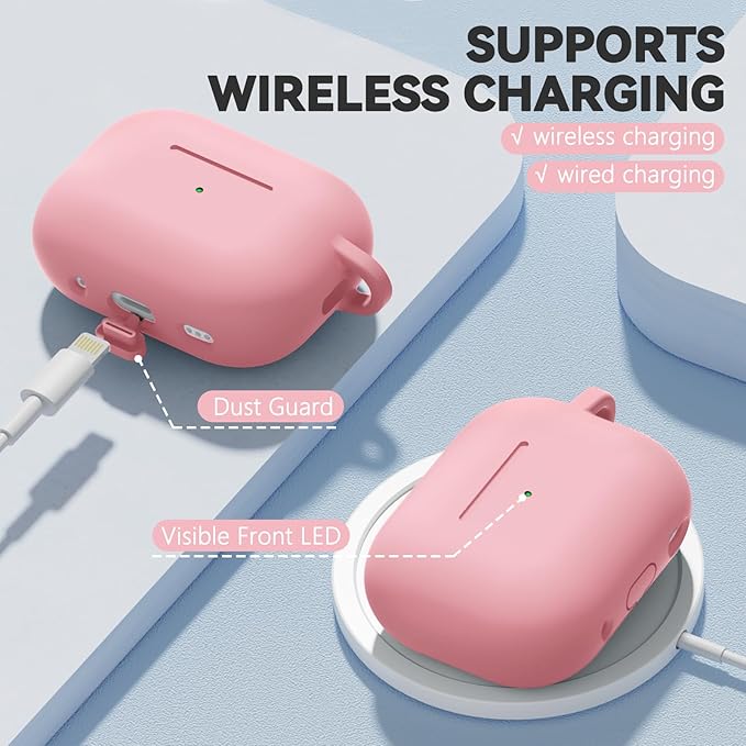 Ljusmicker for AirPod Pro Case Cover with Cleaner Kit,Soft Silicone Protective Case for Apple AirPods Pro 2nd/1st Generation for Women Men,AirPod Pro Case with Magnetic Lid Lock & Keychain-Solid Pink