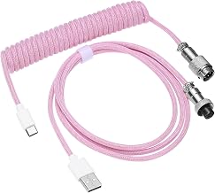 PATIKIL 3 m Coiled Keyboard Cable, Type-C to USB-A Braided Gaming Keyboard Coiled Cables with Detachable Metal Aviation Connector for Mechanical Gaming Keyboards, Pink - Image 1
