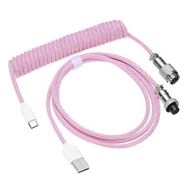 PATIKIL 3 m Coiled Keyboard Cable, Type-C to USB-A Braided Gaming Keyboard Coiled Cables with Detachable Metal Aviation Connector for Mechanical Gaming Keyboards, Pink