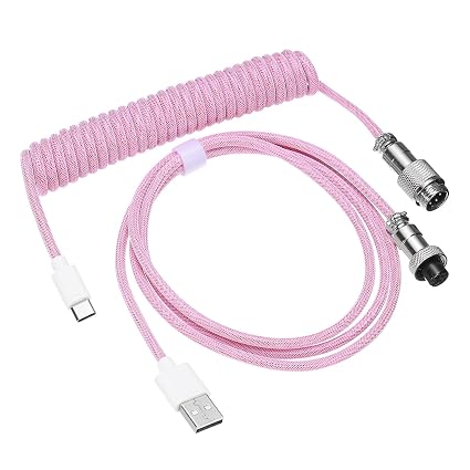 PATIKIL 3 m Coiled Keyboard Cable, Type-C to USB-A Braided Gaming Keyboard Coiled Cables with Detachable Metal Aviation Connector for Mechanical Gaming Keyboards, Pink