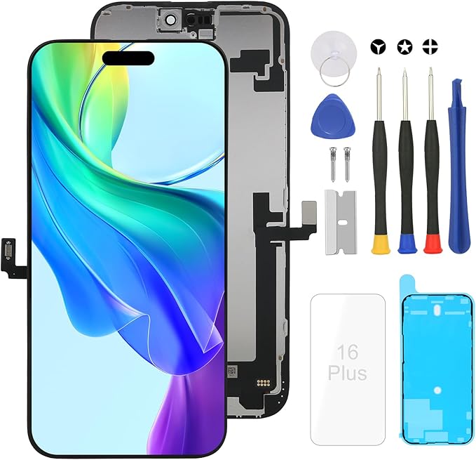 for iPhone 16 Plus Screen Replacement Kit Full Assembly, iPhone 16 Plus Replacement (for A3290, A3082, A3289, and A3291) LCD Display Digitizer Screen with 3D Touch Digitizer and Repair kit