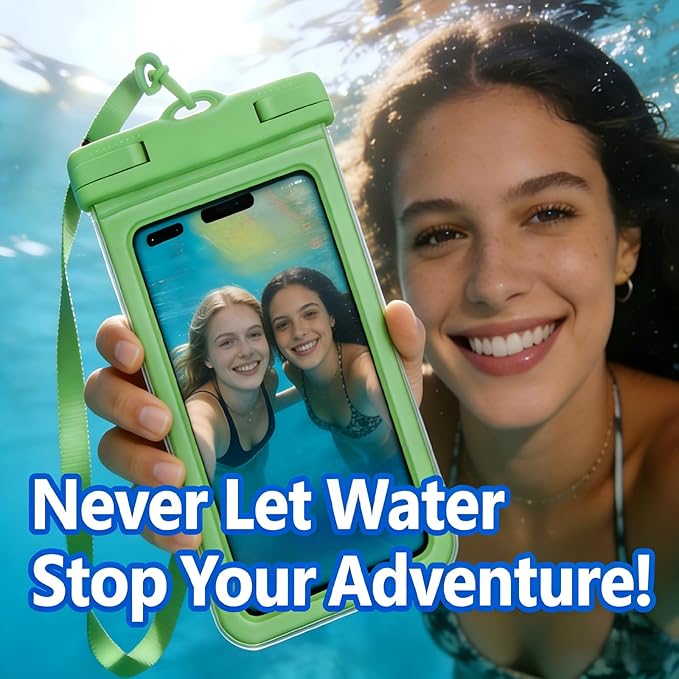 IPX8 Waterproof Phone Case (2-Pack) - Universal Waterproof Phone Pouch for iPhone, Samsung, Pixel up to 7” | Clear Touchscreen for Swimming, Snorkeling, Kayaking & Beach (Pop Pink and Shadow Black)