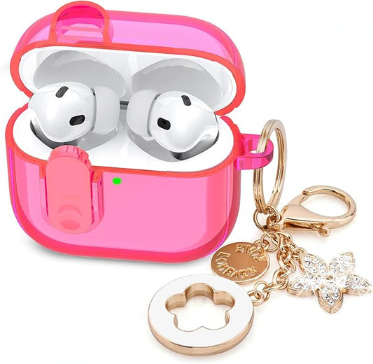 (with Lock) Clear Case Compatible for Cute Apple Airpods Pro 1/2 Cases Women, VISOOM TPU Transparency Air pods Pro 1st 2nd Generation Earbuds Rose Red Case Bling Keychain for Airpod iPod Pro2/1