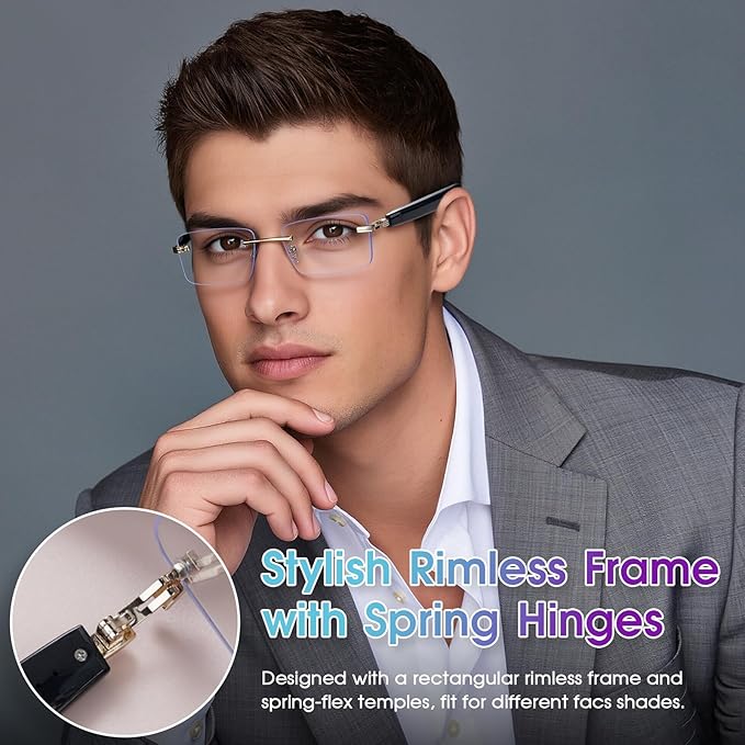 AI Translation Glasses, Bluetooth Eyeglasses with Real-Time Translator for 164 Languages, Photochromic Spring Hinge Bluetooth Glasses with Speakers, Rimless Smart Glasses for Travel/Work/Study(Gold)