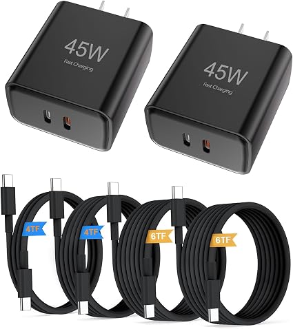 45W (35W+10W) Dual-Port Type C Fast Charger,Includes 4FT and 6FT Cables.