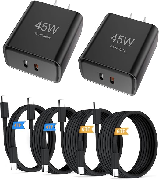 45W (35W+10W) Dual-Port Type C Fast Charger,Includes 4FT and 6FT Cables.