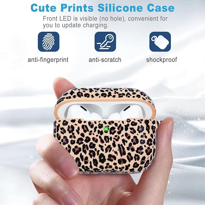 Case Compatible with AirPods Pro 3 Generation 2025 Cover with Keychain, Gawnock Leopard Print Skin Soft Cover for AirPods Pro 3 Case Full Protection,Front LED Visible, Khaki Leopard