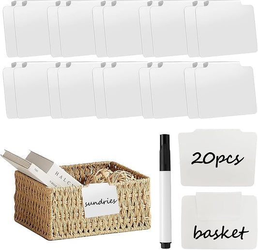 20 PCS Basket Labels,Clip On PVC Labels with Pen for Storage Bins, Removable Label Holders,Basket Tags