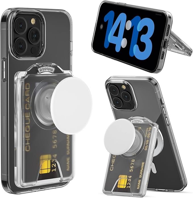 for MagSafe Wallet Stand, Magnetic Wallet Stand Adjustable, Phone Stand Card Holder with Secure Grip, for Galaxy S25 S24 S23 Series and for iPhone 17 16 15 14 13 Series, Fit 3 Cards, Translucent White