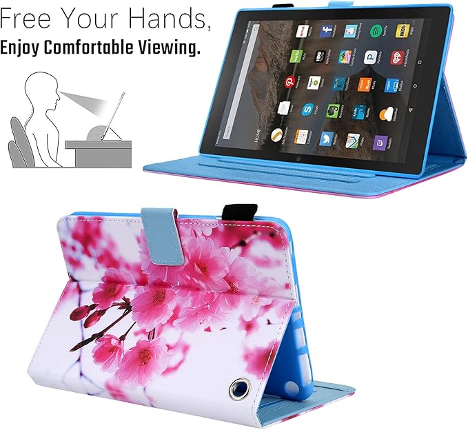 Dteck for Fire Max 11 (13th Generation) Tablet Case 11" 2023, PU Leather Protective Fold Stand Case with Auto Sleep Wake, Adjustable Viewing Angles, 4 Card Slots, Cute Slim Folio Case, Pink Blossom