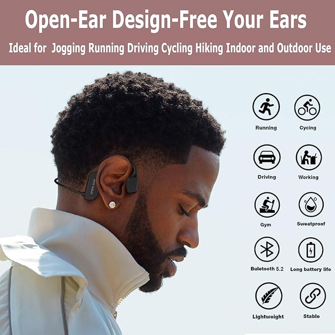 Bone Conduction Wireless Headphones with Magnetic Charging, Open Ear Headphones Bluetooth 5.3 with Mic, Sports Sweatproof Headset for Cycling Running Working Jogging Driving Indoor and Outdoor Use