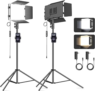 2 Pack LED Video Light Kit 79'' Tripod Light Stand, 30W 3000Lux Photography Light with Barndoor, CRI 98+ 2500K-8500K Studio Lights Panel Podcast Lighting for Video Recording/Game Live Streaming - Image 1