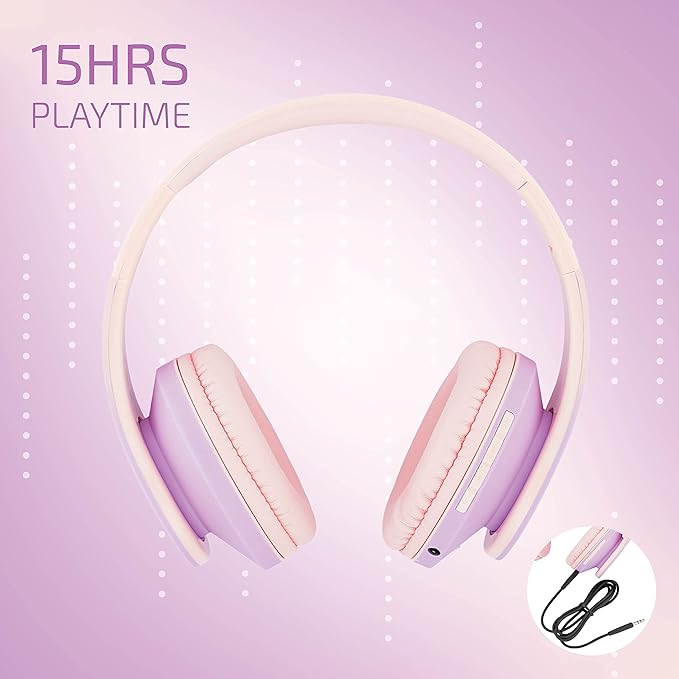 PowerLocus Kids Headphones Over-Ear, Bluetooth Wireless Headphones for Kids,with Microphone, Safe 85DB Volume Limited, Foldable with Carry Case, Audio Cable, Micro SD mode for Online Classes,PC,Phones
