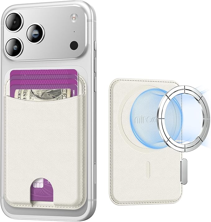 Miroddi for Magsafe Wallet, Magnetic Card Holder for iPhone 17/16/15/14/13/12 Series, Leather Magnet Phone Wallet Fit 4 Cards 3 Cash, Ultra-Thin, RFID Blocking, Cream White